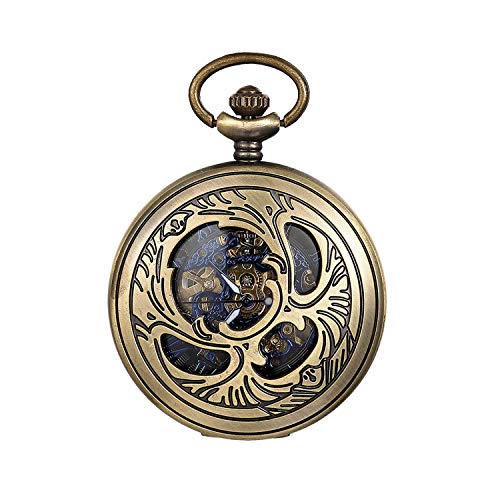 JewelryWe Taschenuhr Automatik Mechanische Herren Retro Hohle Wolken Römischen Ziffern Steampunk Skelett Uhr mit Kette von JewelryWe