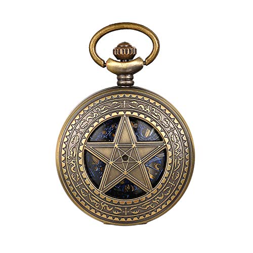 JewelryWe Taschenuhr Automatik Mechanische Herren Retro Stern Römischen Ziffern Steampunk Skelett Uhr mit Kette von JewelryWe
