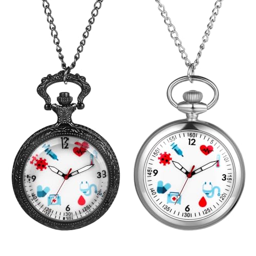 JewelryWe Taschenuhr Damen Krankenschwester Uhr: 2 Stück Analog Quarz Krankenschwesteruhr Schwesternuhr Medizinische Muster Zifferblatt Kettenuhr Uhranhänger mit Halskette Kette für Ärtzte Frau Männer JewelryWe Taschenuhr Damen Krankenschwester Uhr: 2 Stück Analog Quarz Krankenschwesteruhr Schwesternuhr Medizinische Muster Zifferblatt Kettenuhr Uhranhänger mit Halskette Kette für Ärtzte Frau Männer von JewelryWe
