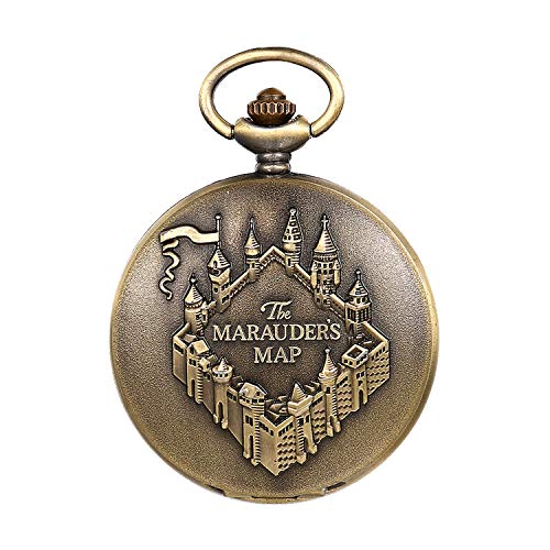 JewelryWe Taschenuhr Herren Analog Quarz Vintage Altes Schloss Burg Uhr Pocket Watch mit Halskette Kette von JewelryWe