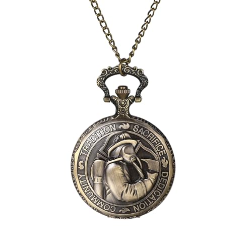 JewelryWe Taschenuhr Herren Feuerwehrmann Bronze: Vintage Analog Quarz Kettenuhr ST Florian Schutzpatron der Feuerwehrleute Feuerwehr Gedenk Uhr mit Halskette Kette Geschenk für Männer von JewelryWe