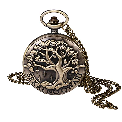 JewelryWe Taschenuhr Herren Retro Baum des Lebens Weltgericht Kettenuhr Analog Quarz Uhr mit Halskette Kette Pocket Watch Geschenk Bronze von JewelryWe