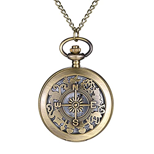 JewelryWe Taschenuhr Herren Retro Kreuz Blumenmuster Hohle Openwork Analog Quarz Uhr Umhängeuhr mit Halskette Kette Pocket Watch Bronze Unisex Geschenk von JewelryWe