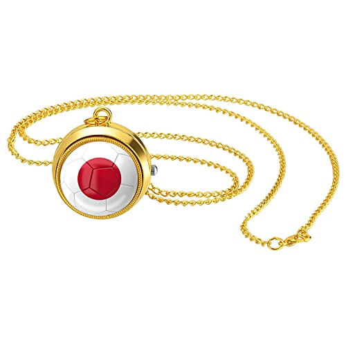 JewelryWe Taschenuhr Herren Weltmeisterschaft WM Japan Japanische Flagge Kettenuhr Analog Quarz Uhr mit Halskette Kette Pocket Watch Geschenk für Männer Frau von JewelryWe