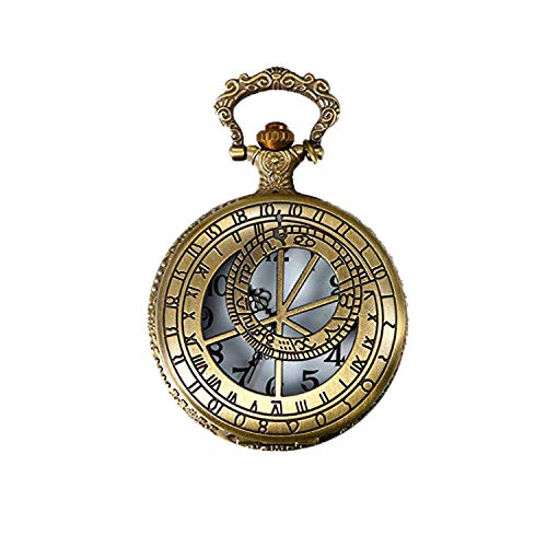JewelryWe Taschenuhr Herren Kompass 12 Konstellationen Sternbilder Hohe Openwork Analog Quarz Uhr mit Halskette Kette Uhren Geschenk Bronze von JewelryWe