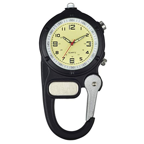 JewelryWe Taschenuhr mit Karabiner Befestigung Leuchtende Analog Quarz Uhr für Ärzte Krankenschwestern Sanitäter Schwarz von JewelryWe