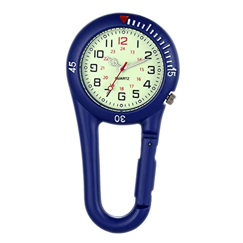 JewelryWe Taschenuhr mit Karabiner Befestigung Leuchtendes Gesicht Analog Quarz Uhr für Ärzte Krankenschwestern Sanitäter Köche Schwarz/Silber/Blau von JewelryWe