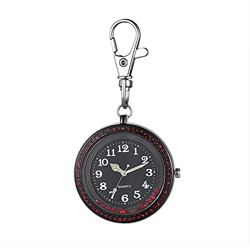 JewelryWe Taschenuhr mit Karabiner Schlüsselanhänger Quarz Analog Uhr Leuchtende Quarzuhr für Ärzte Krankenschwestern Sanitäter Köche Rot von JewelryWe
