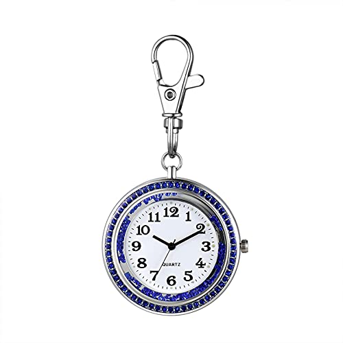 JewelryWe Taschenuhr mit Karabiner Schlüsselanhänger Quarz Analog Uhr Quarzuhr für Ärzte Krankenschwestern Sanitäter Köche Blau Weiß von JewelryWe