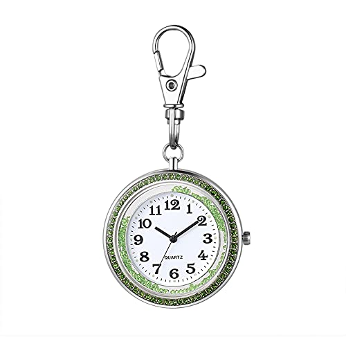 JewelryWe Taschenuhr mit Karabiner Schlüsselanhänger Quarz Analog Uhr Quarzuhr für Ärzte Krankenschwestern Sanitäter Köche Blau Weiß von JewelryWe