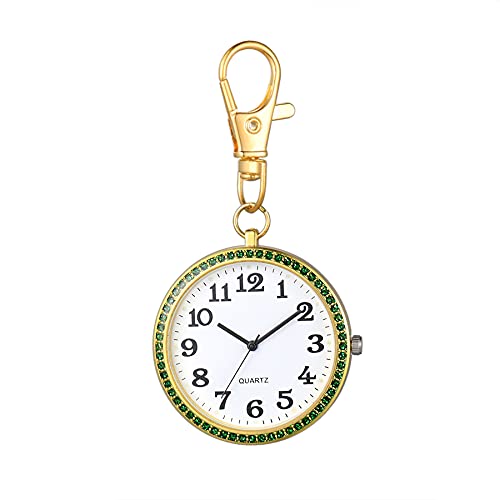 JewelryWe Taschenuhr mit Karabiner Schlüsselanhänger Quarzuhr Analog Strass Uhr für Ärzte Krankenschwestern Sanitäter Köche Gold Weiß von JewelryWe