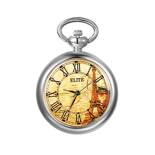 JewelryWe Karabineruhr Taschenuhr mit Schlüsselanhänger: Vintage Straßenkarte Römische Ziffern Karabiner Uhr Analog Quarz Schlüsselring Schlüsselbund Uhr für Ärzte Krankenschwestern Sanitäter Köche von JewelryWe