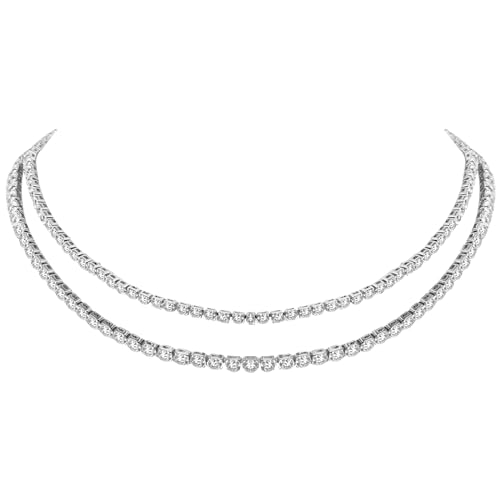 JewelryWe Tennis Halskette Damen Choker: 2 Stück Edelstahl Zirkonia Glitzer Halsband verstellbare dünne Tennis Choker Kette Silber Geschenk für Frau Mädchen von JewelryWe