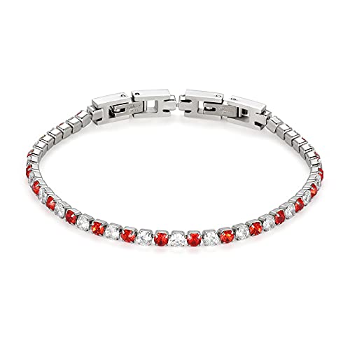 JewelryWe Tennisarmband Damen Armband mit Zirkonia: Rot/Silber Edelstahl Tennis Armband Verstellbar Armkette Armreif Fußkettchen mit abnehmbarem Verschluss Elegant Schmuck 3mm Breit 19cm Länge von JewelryWe