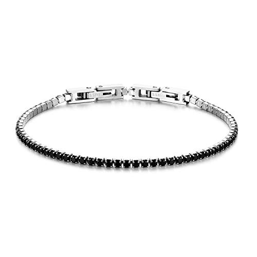 JewelryWe Tennisarmband Damen Armband mit Zirkonia: Schwarz Edelstahl Tennis Armband Verstellbar Armkette Armreif Fußkettchen mit abnehmbarem Verschluss Elegant Schmuck 2mm Breit 18cm Länge von JewelryWe