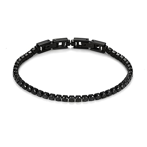 JewelryWe Tennisarmband Damen Armband mit Zirkonia: Schwarz Edelstahl Tennis Armband Verstellbar Armkette Armreif Fußkettchen mit abnehmbarem Verschluss Elegant Schmuck 2mm Breit 19cm Länge von JewelryWe