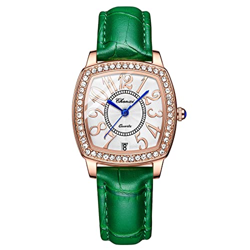 JewelryWe Uhren Damen Analog Quarz Armbanduhr Klassisch Elegant Strass Rechteckig Datum Kalender 30m Wasserdicht Geschäfts Beiläufige Uhr mit Echtleder Leder Armband Grün JewelryWe Uhren Damen Analog Quarz Armbanduhr Klassisch Elegant Strass Rechteckig Datum Kalender 30m Wasserdicht Geschäfts Beiläufige Uhr mit Echtleder Leder Armband Grün von JewelryWe