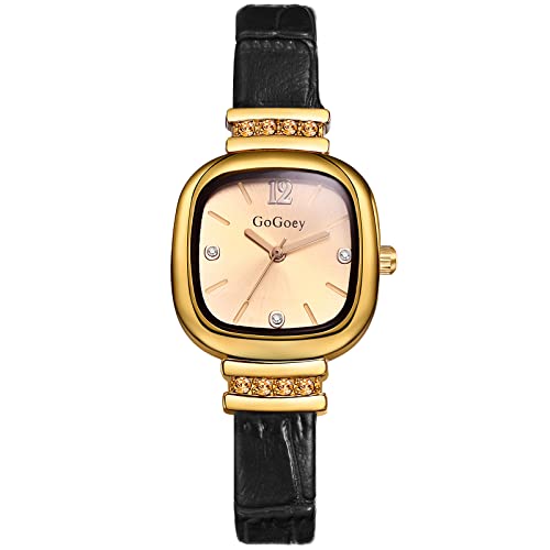 JewelryWe Uhren Damen Analog Quarz Armbanduhr Quadratisch Strass Leder Armband Beiläufige Uhr für Frauen Mädchen Schwarz von JewelryWe