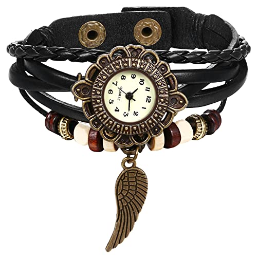 JewelryWe Uhren Damen Analog Quarz Armbanduhr Retro Feder Engel Flügel Geflochten Leder Armband Uhr für Frau Mädchen Schwarz JewelryWe Uhren Damen Analog Quarz Armbanduhr Retro Feder Engel Flügel Geflochten Leder Armband Uhr für Frau Mädchen Schwarz von JewelryWe