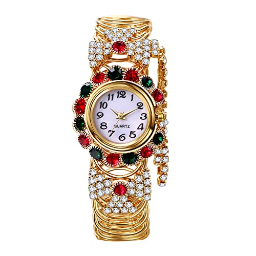JewelryWe Uhren Damen Elegant Analog Quarz Armbanduhr mit Stretchband Elastischen Metall-Armband Luxus Strass Diamanten Damenuhr Lässige Uhr Geschenk für Frauen Mädchen Bunt von JewelryWe