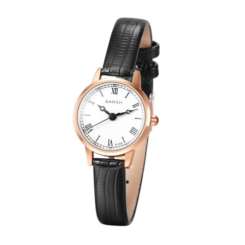 JewelryWe Uhren Damen Leder Damenuhr: Vintage Klein Analog Quarz Armbanduhr Frauen Schwarz Schmal Krokodilmuster Leder Armband Uhr mit Rundem Römischen Ziffern Zifferblatt von JewelryWe