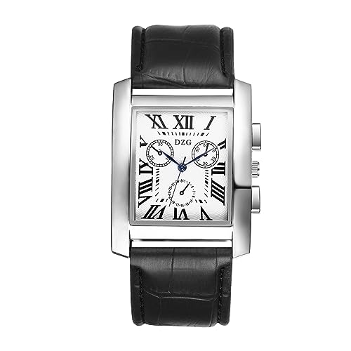 JewelryWe Uhren Damen Leder Rechteckig - Elegant Analog Quarz Armbanduhr Frauen Männer Geschäfts Lässige Uhr mit Rechteckigem Römischen Ziffern Zifferblatt und Schwarz Leder Armband von JewelryWe