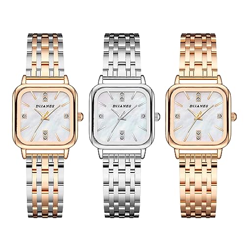 JewelryWe Uhren Damen Metallarmband Quadratisch - 3pcs Elegant Analog Quarz Armbanduhr Frauen Geschäfts Lässige Uhr mit rechteckigem Muschel Zifferblatt und Legierung Armband JewelryWe Uhren Damen Metallarmband Quadratisch - 3pcs Elegant Analog Quarz Armbanduhr Frauen Geschäfts Lässige Uhr mit rechteckigem Muschel Zifferblatt und Legierung Armband von JewelryWe