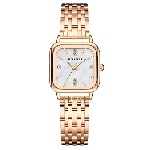 JewelryWe Uhren Damen Metallarmband Quadratisch - Elegant Analog Quarz Armbanduhr Frauen Geschäfts Lässige Uhr mit rechteckigem Muschel Zifferblatt und Rosegold Legierung Armband von JewelryWe