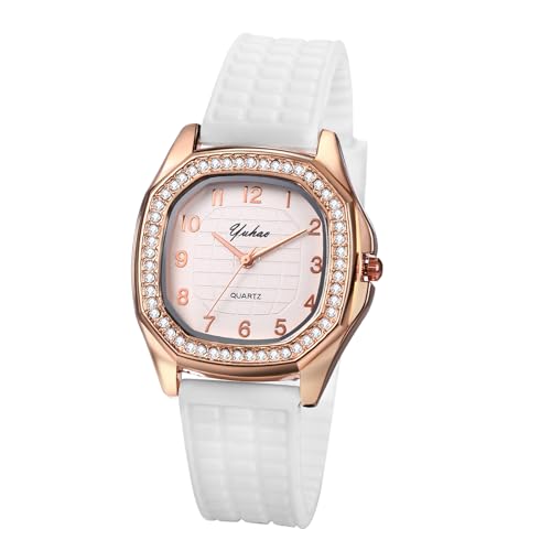 JewelryWe Uhren Damen Silikon Quadratisch: Vintage Analog Quarz Armbanduhr Frauen Weiß Silikon Armband Sport Uhr Damenuhr mit Glitzer Zirkonia Diamant Rechteckigem Zifferblatt JewelryWe Uhren Damen Silikon Quadratisch: Vintage Analog Quarz Armbanduhr Frauen Weiß Silikon Armband Sport Uhr Damenuhr mit Glitzer Zirkonia Diamant Rechteckigem Zifferblatt von JewelryWe