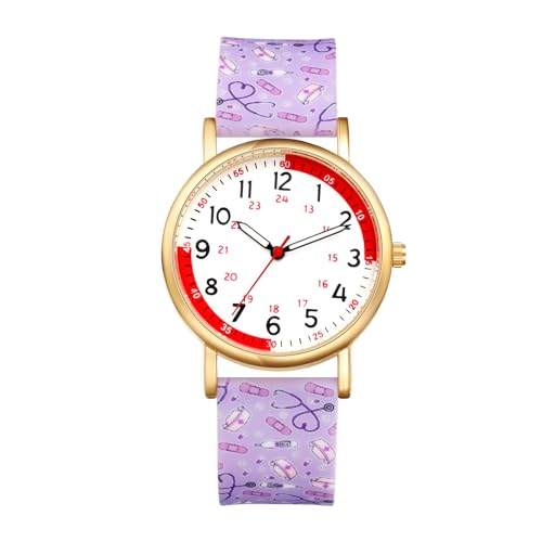 JewelryWe Uhren Damen Silikon Schwesternuhr: 30M Wasserdicht Analog Quarz Armbanduhr Frauen Medizinische Muster Lila Gummi Armband Uhr mit Pulsberechnung für Krankenschwester Ärzte Sanitäter JewelryWe Uhren Damen Silikon Schwesternuhr: 30M Wasserdicht Analog Quarz Armbanduhr Frauen Medizinische Muster Lila Gummi Armband Uhr mit Pulsberechnung für Krankenschwester Ärzte Sanitäter von JewelryWe