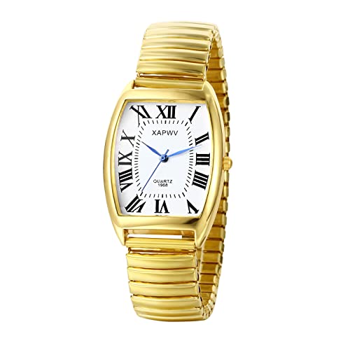 JewelryWe Uhren Herren Analog Quarz Armbanduhr Klassisch Rechteckig Elastisch Legierung Armband Beiläufige Uhr Herrenuhr mit weißem Römischen Ziffern Zifferblatt Gold JewelryWe Uhren Herren Analog Quarz Armbanduhr Klassisch Rechteckig Elastisch Legierung Armband Beiläufige Uhr Herrenuhr mit weißem Römischen Ziffern Zifferblatt Gold von JewelryWe
