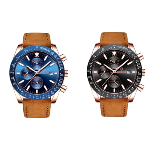 JewelryWe Uhren Herren Echtleder Chronograph: 2pcs 30m Wasserdicht Analog Quarz Armbanduhr Männer Leder Armband Multifunktionale Uhr mit Stoppuhr Kalender Tachometer Leuchtzeiger JewelryWe Uhren Herren Echtleder Chronograph: 2pcs 30m Wasserdicht Analog Quarz Armbanduhr Männer Leder Armband Multifunktionale Uhr mit Stoppuhr Kalender Tachometer Leuchtzeiger von JewelryWe