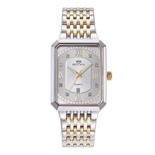 JewelryWe Uhren Herren Edelstahl Rechteckig: 30m wasserdichte Kalender Analog Quarz Armbanduhr Herrenuhr Edelstahl Band Geschäft Lässige Uhr mit Silber Strass Römischen Zahlen Rechteck Zifferblatt von JewelryWe