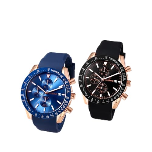 JewelryWe Uhren Herren Silikon Chronograph: 2pcs 30m wasserdichte Analog Quarz Armbanduhr Silikon Band Multifunktionale Sport Uhr mit Kalender Stoppuhr Leuchtzeiger Geschwindigkeitsmessung von JewelryWe