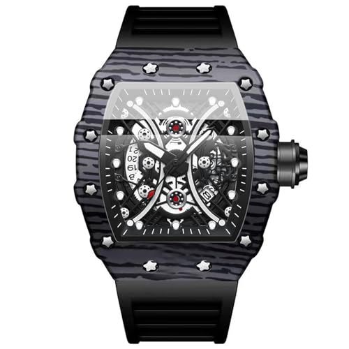 JewelryWe Uhren Herren Silikon Tonneau - 30m Wasserdicht Datum Kalender Analog Quarz Armbanduhr Männer Schwarz Silikon Armband Militär Sport Uhr mit großem Zahnrad Zifferblatt und Leuchtzeiger von JewelryWe