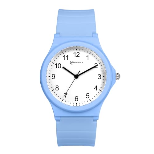 JewelryWe Uhren Junge Mädchen Silikon: Kinderuhr Einfache Analog Quarz Armbanduhr Kinder Jungendliche Himmelblau Gummi Armband Sportuhr Lernuhr Geschenk für Sohn Tochter Studenten von JewelryWe