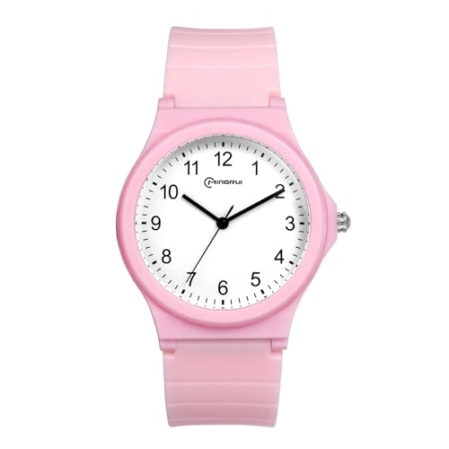 JewelryWe Uhren Junge Mädchen Silikon: Kinderuhr Einfache Analog Quarz Armbanduhr Kinder Jungendliche Rosa Gummi Armband Sportuhr Lernuhr Geschenk für Sohn Tochter Studenten von JewelryWe
