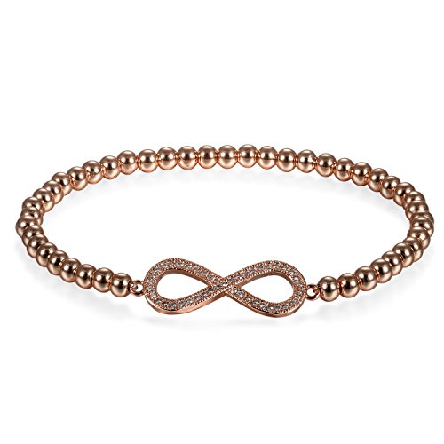 JewelryWe Unendlichkeitszeichen Armband Damen Perlenarmband: Elegant Zirkonia Infinity Unendlichkeit Ewige Liebe Zeichen Kugel Perlen Armkette Armreif Geschenk für Frauen Mädchen Rosegold von JewelryWe