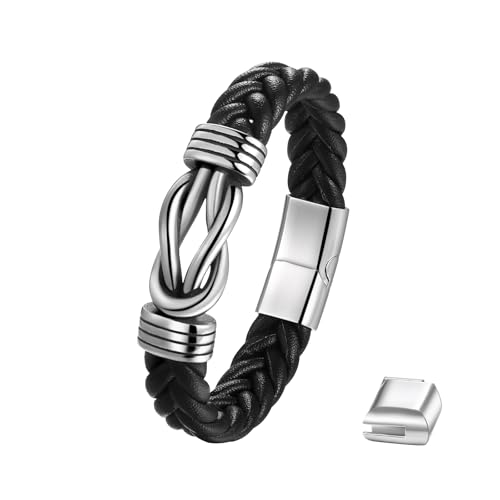 JewelryWe Unendlichkeitszeichen Infinity Lederarmband Herren: Gothic Unendlichkeit Zeichen Schwarz geflochten Verstellbar Leder Armband Maschette Armreif mit Edelstahl Magnetverschluss Hip Hop Punk von JewelryWe
