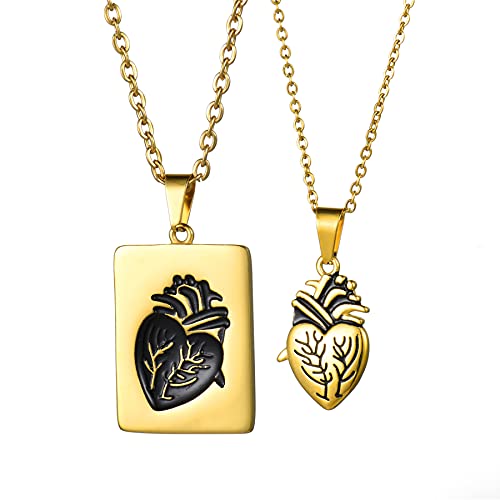 JewelryWe Schmuck Paar Halskette mit Gravur Edelstahl Herz Puzzle Dog Tag Erkennungsmarken Anhänger Partner Pärchen Kette Valentinstag Lieben Geschenk Gold von JewelryWe