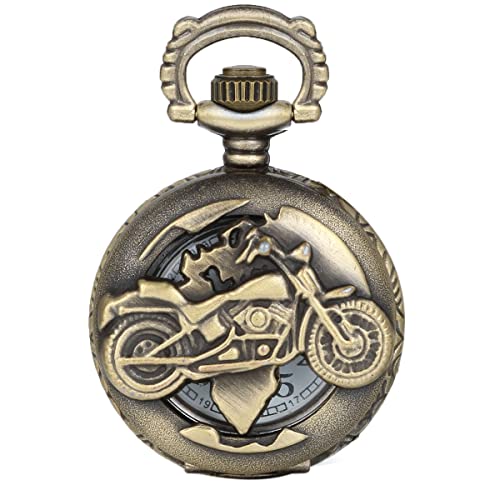 JewelryWe Vintage Taschenuhr Herren Unisex Analog Quarz Uhr mit Halskette Kette Kettenuhr Pocket Watch Motorrad Vatertagsgeschenk von JewelryWe