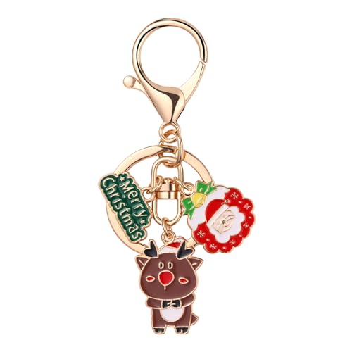 JewelryWe Weihnachten Schlüsselanhänger Emaille Weihnachts-Schlüsselanhänger: Kleine süße Elch Hirsch Weihnachtsmann Schlüsselhalter mit Karabiner Geschenk für Frau Mädchen Kinder von JewelryWe
