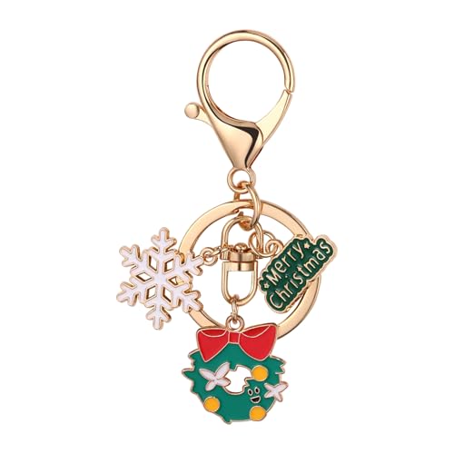 JewelryWe Weihnachten Schlüsselanhänger Emaille Weihnachts-Schlüsselanhänger: Kleine süße Kranz Schneeflocke Merry Christmas Schlüsselhalter mit Karabiner Geschenk für Frau Mädchen Kinder von JewelryWe