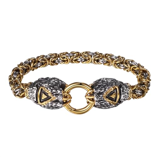 JewelryWe Wikinger Königskette Armband Herren: Gold Silber Edelstahl Bärenkralle Dreieck Schwere Armkette Byzantinische Kette Armreif mit Ring Nordische Amulett Hip Hop Punk Schmuck Geschenk von JewelryWe