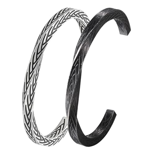 JewelryWe Wikinger Möbius Armreif für Herren: 2 Stück Edelstahl Nordisch Mobius Verdreht Manschette Armband Offen Armpsange Vintage Viking Amulett Schmuck Geschenk für Männer Frauen von JewelryWe