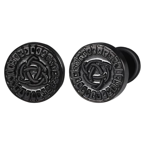 JewelryWe Wikinger Ohrstecker Ohrringe Herren: Schwarz Edelstahl Nordische Keltische Knoten Runen Fake Ohr Plugs Tunnel Ohrringe 10mm Viking Ohrstecker Helix Piercings Punk Schmuck Geschenk Männer von JewelryWe