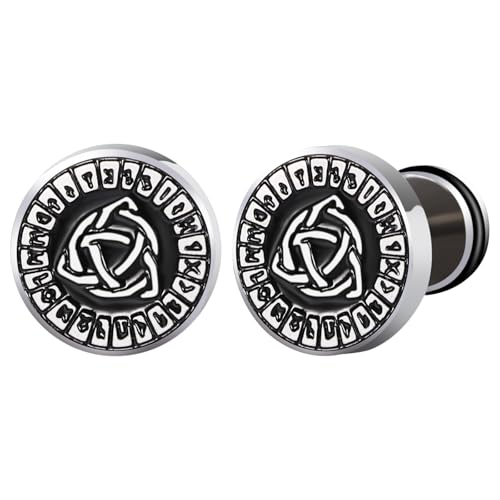 JewelryWe Wikinger Ohrstecker Ohrringe Herren: Silber Edelstahl Nordische Keltische Knoten Runen Fake Ohr Plugs Tunnel Ohrringe 10mm Viking Ohrstecker Helix Piercings Punk Schmuck Geschenk Männer von JewelryWe
