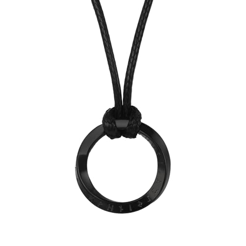 JewelryWe Wikinger Rune Kette für Herren: Schwarz Edelstahl Mobius Rund Anhänger mit Geflochten Lederkette Unisex Leder Halskette Nordische Viking Amulett Schmuck für Männer Frauen von JewelryWe