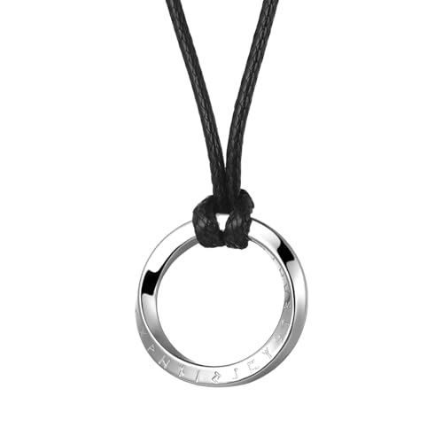 JewelryWe Wikinger Rune Kette für Herren: Silber Edelstahl Mobius Rund Anhänger mit Schwarz Geflochten Lederkette Unisex Leder Halskette Nordische Viking Amulett Schmuck für Männer Frauen von JewelryWe