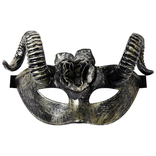 JewelryWe Ziegenmaske Venezianische Ziege Maske: Halloween Widder Hörner Maske Steampunk Schaf Schädel Halbgesicht Horror Maske Teufel Antilope Cosplay Kostüm Party Tier Maskerade Männer Gold von JewelryWe